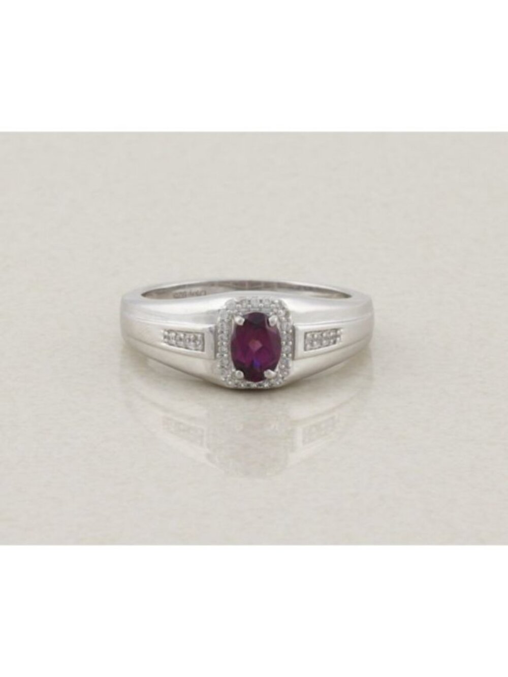 Men's Sterling Silver Natural Amethyst & White Zircon Ring Size 12 1/4